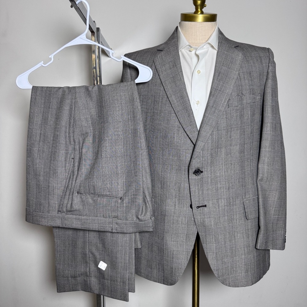 Walton Clothes 2-Piece Suit Mens 40R 37x30 Grey Glen Plaid Vintage 2-Button Wool